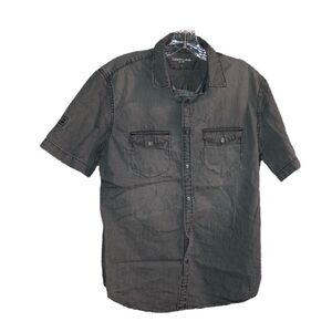 Calvin Klein Jeans Men Medium Button Short Sleeve Shirt in Black Rinse | Y2K